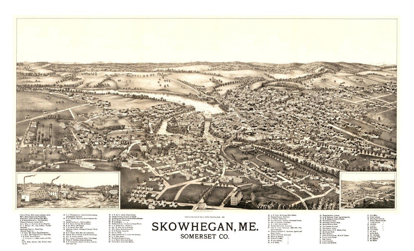 Vintage Map of Skowhegan, Maine, 1892