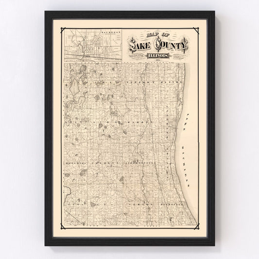 vintage map of Lake County, Illinois, 1873