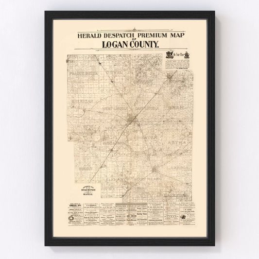 vintage map of Logan County, Illinois, 1893