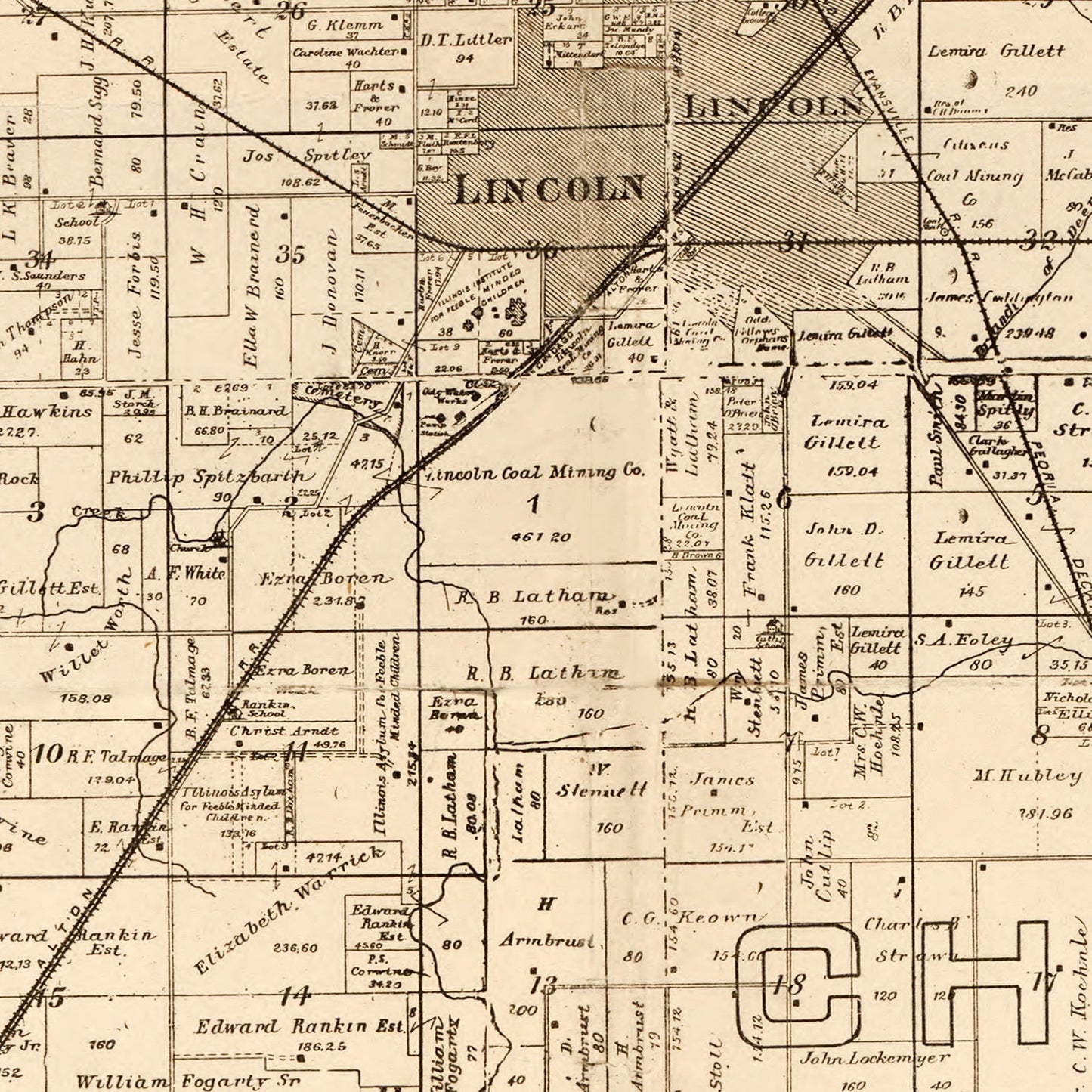 Vintage Map of Logan County, Illinois, 1893