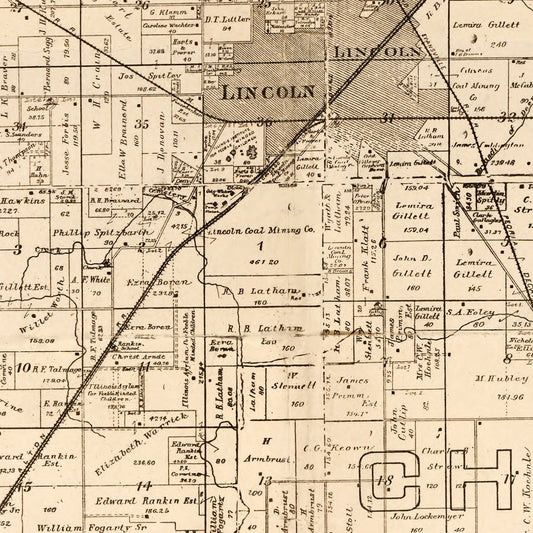 Vintage Map of Logan County, Illinois, 1893