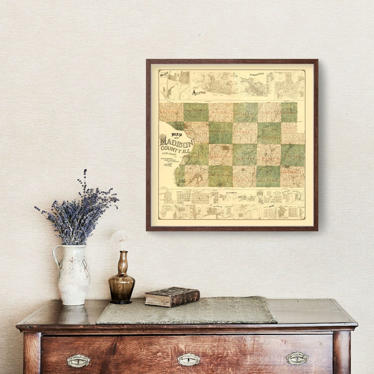 Vintage Map of Madison County, Illinois, 1892