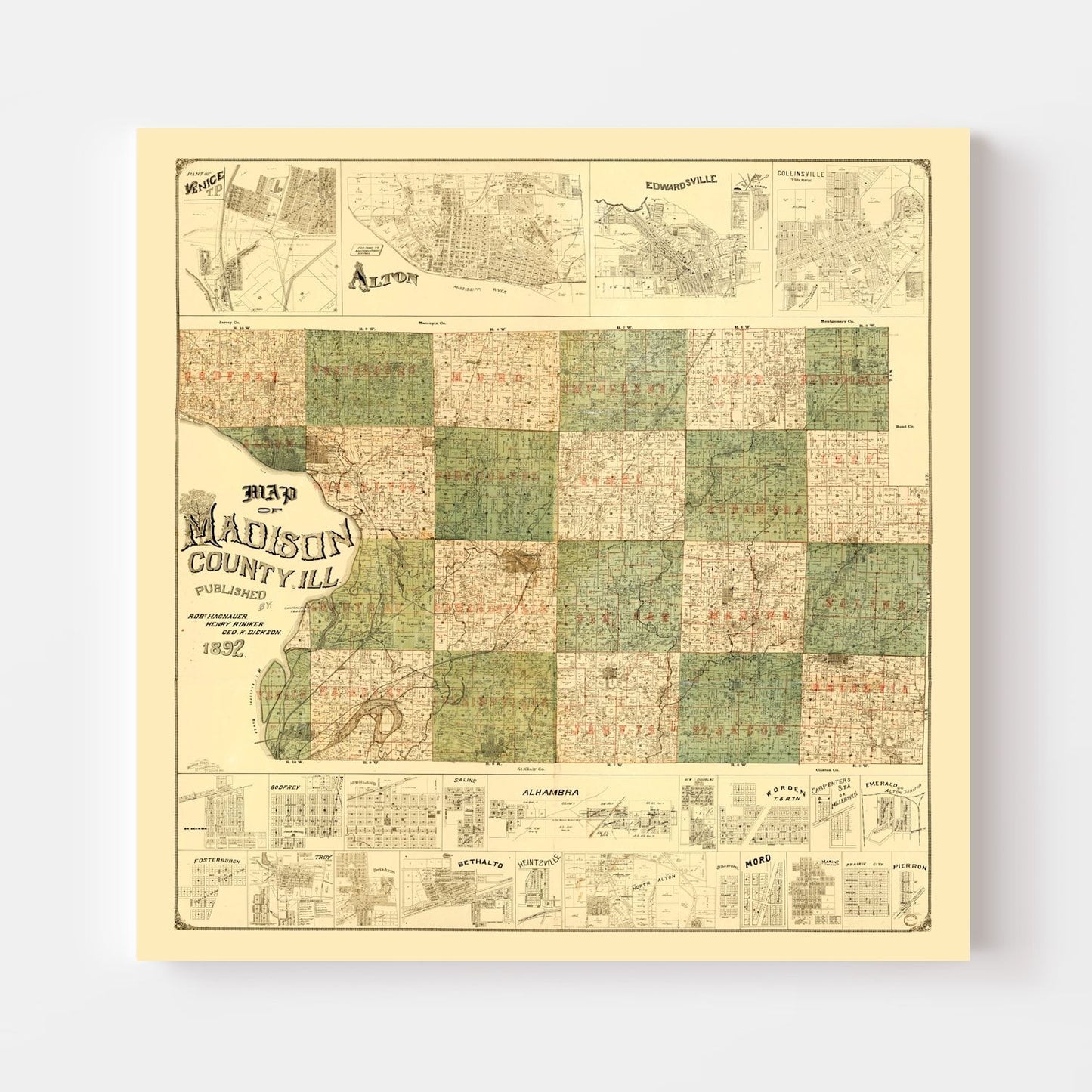 Vintage Map of Madison County, Illinois, 1892