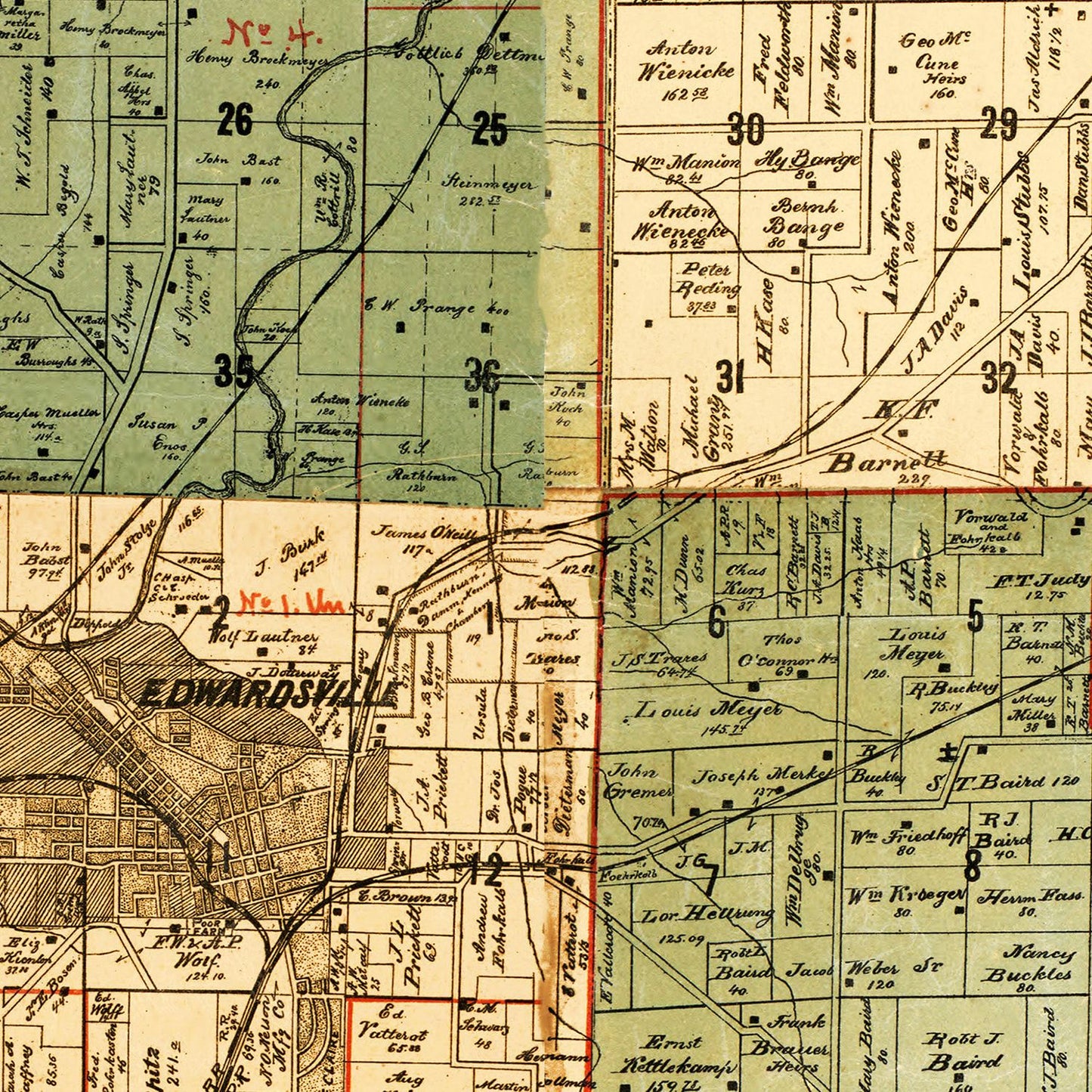 Vintage Map of Madison County, Illinois, 1892