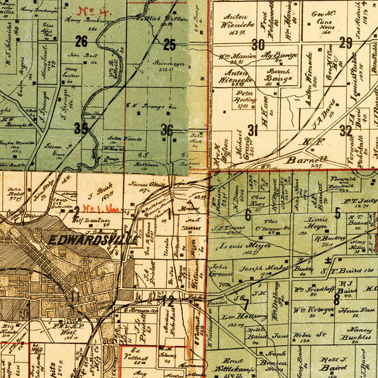 Vintage Map of Madison County, Illinois, 1892