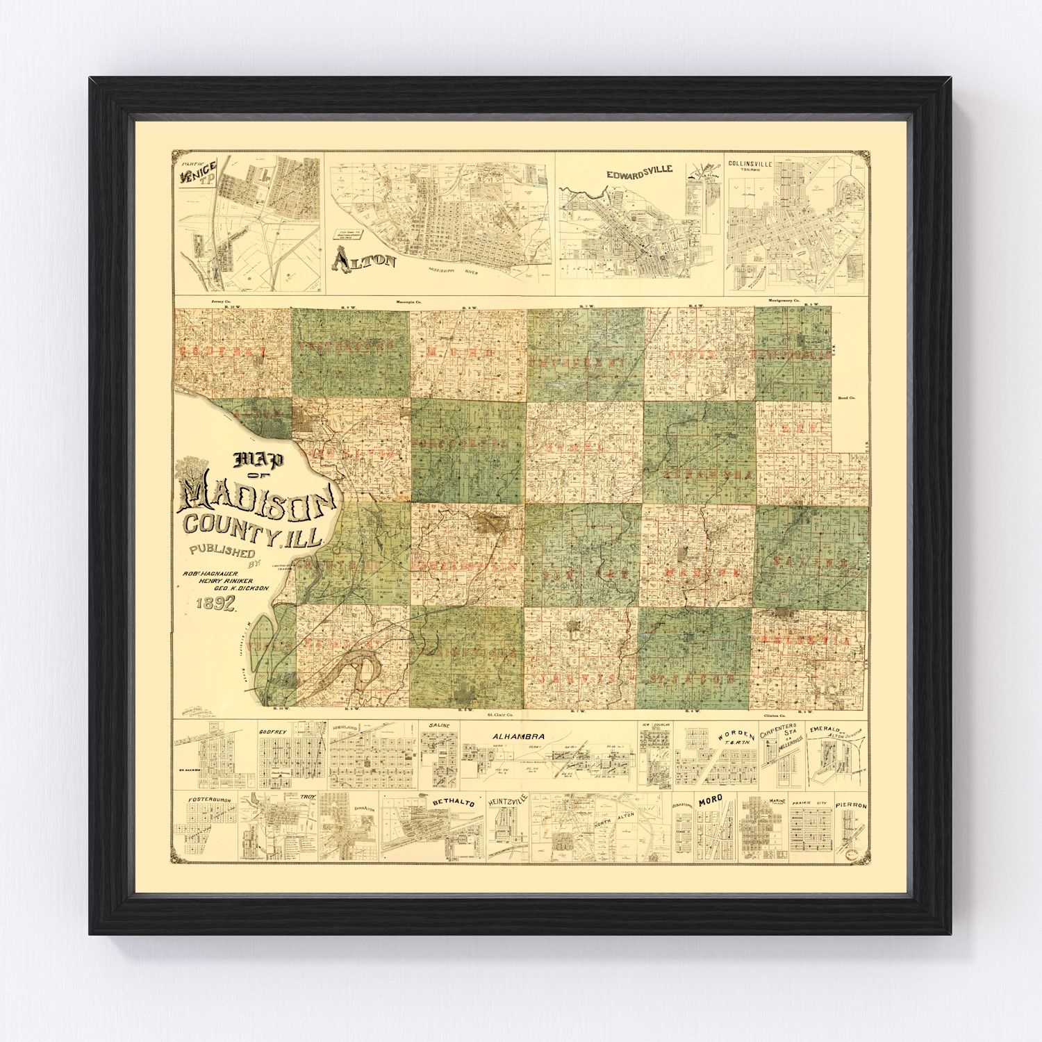 Vintage map of Madison County, Illinois, 1892