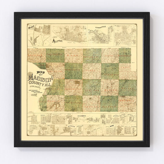 Vintage map of Madison County, Illinois, 1892