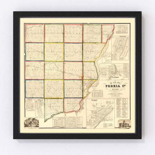 vintage map of Peoria County, Illinois, 1861