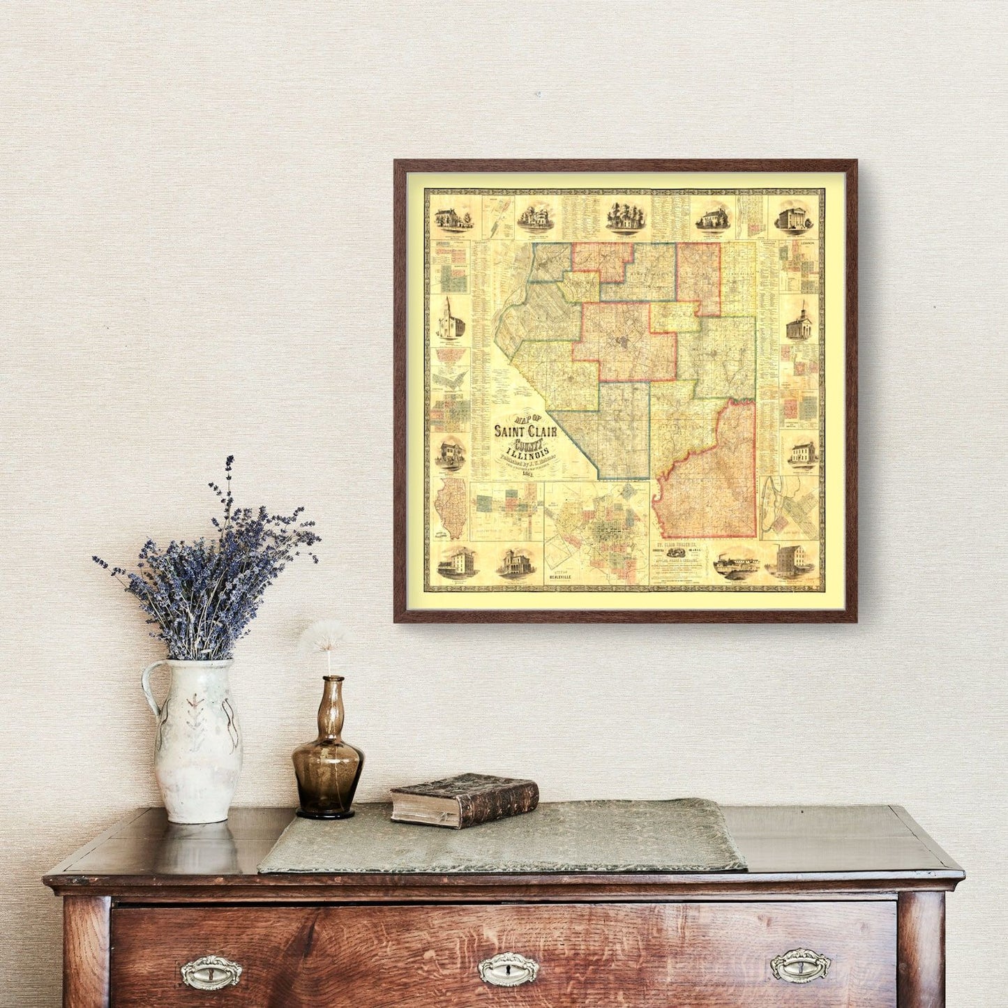 Vintage Map of Saint Clair County, Illinois, 1863