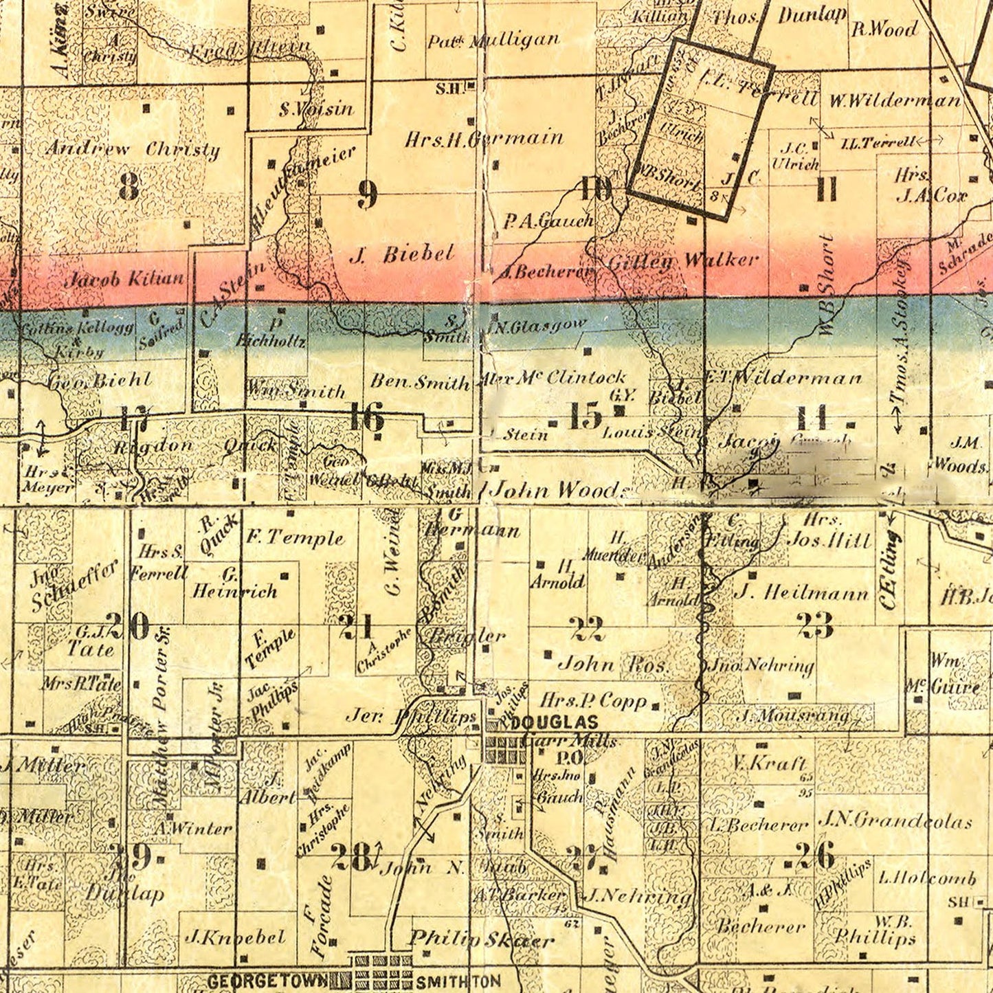 Vintage Map of Saint Clair County, Illinois, 1863