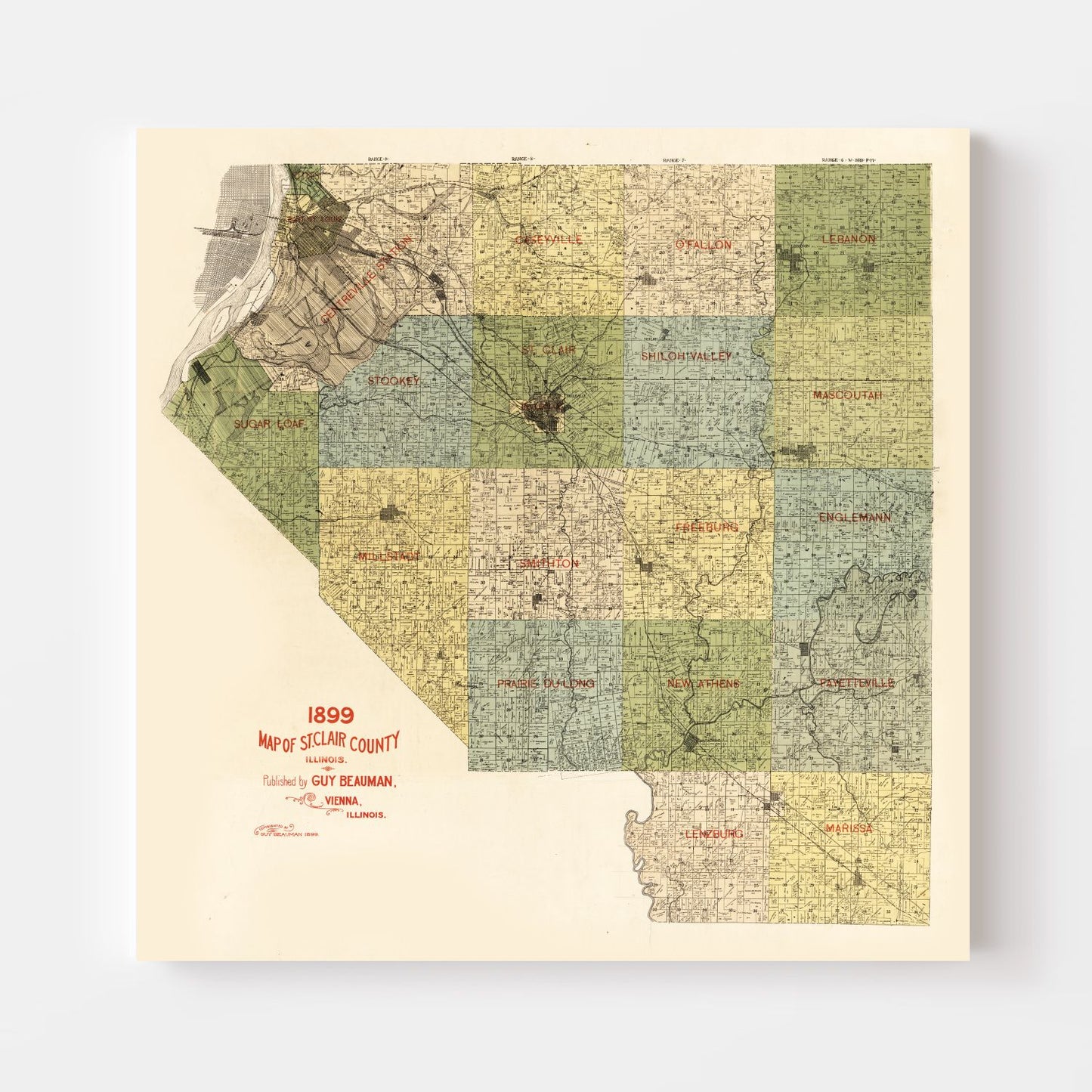 Vintage Map of St. Clair County, Illinois, 1899