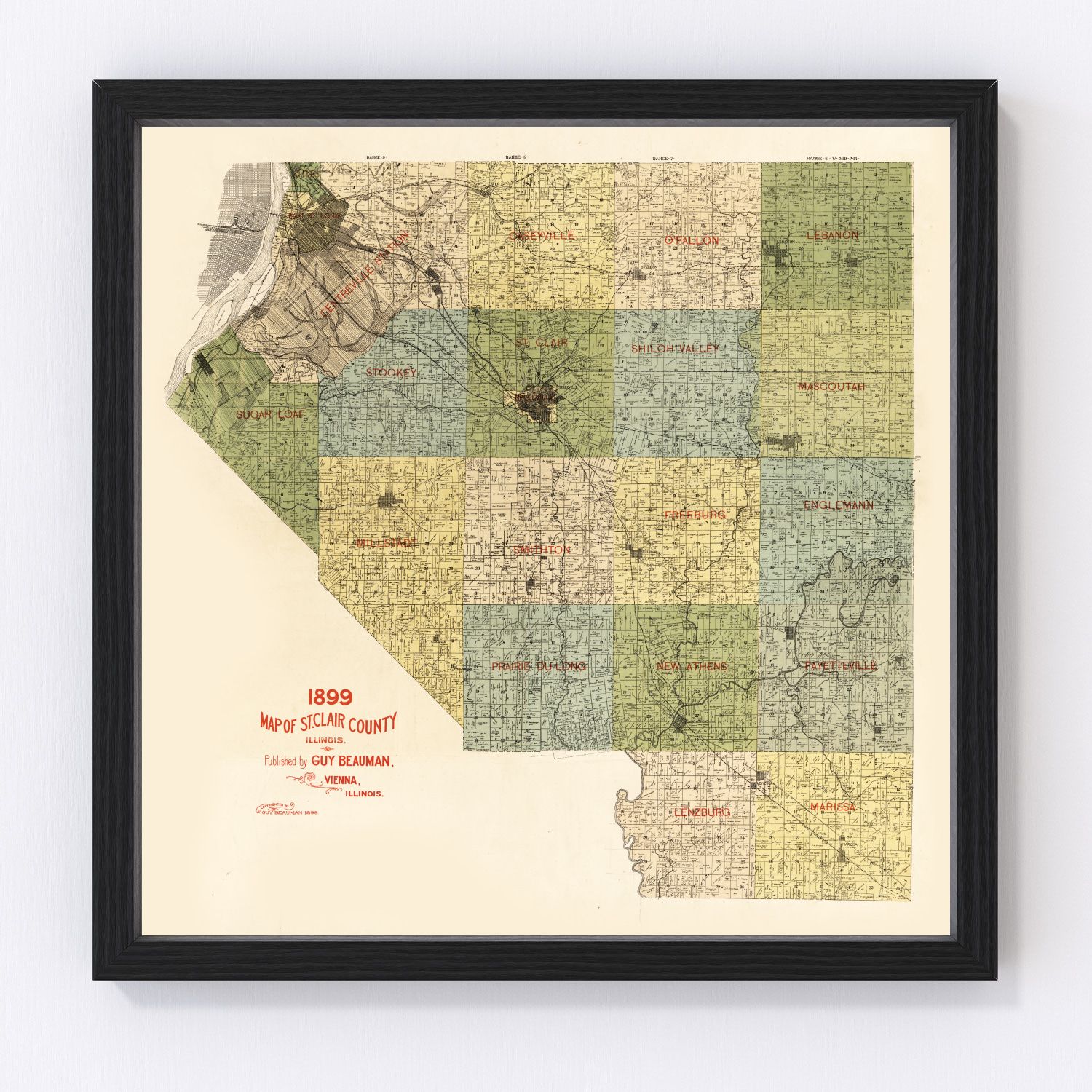 vintage map of St. Clair County, Illinois, 1899