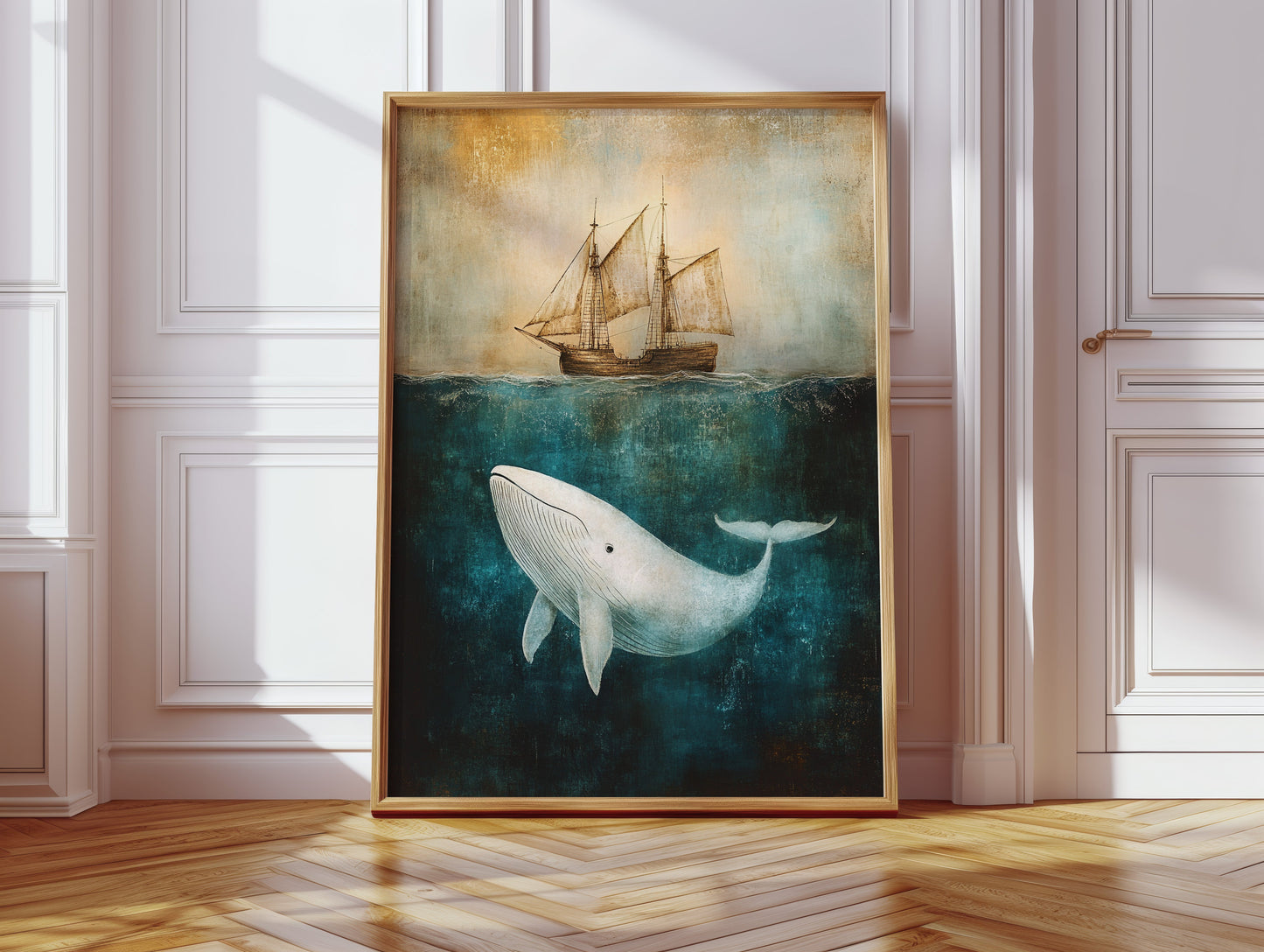 Whale Beneath the Tall Ship - Vintage Seascape Art