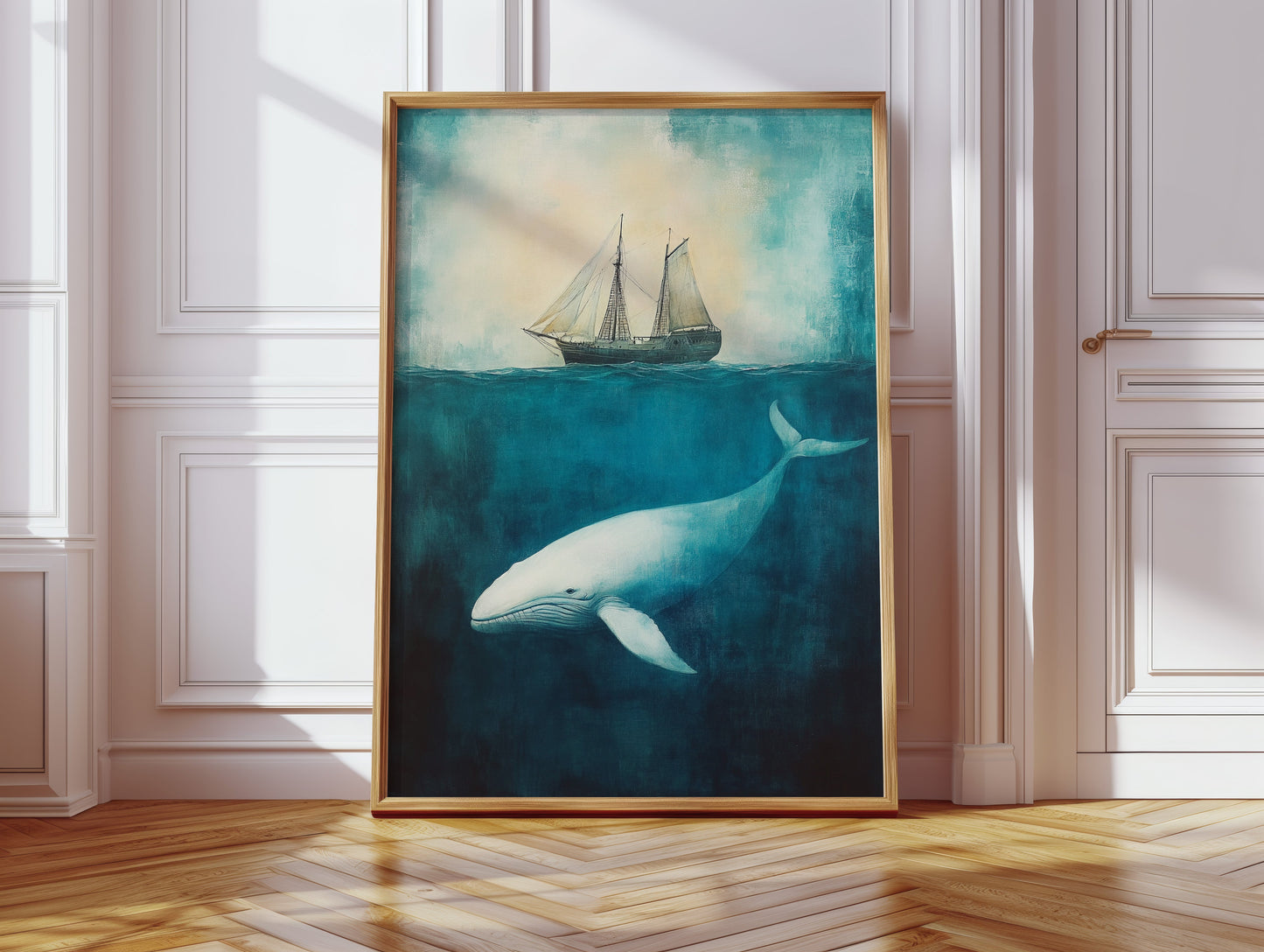 Deep Blue Silence and the Whale - Nautical Seascape Art