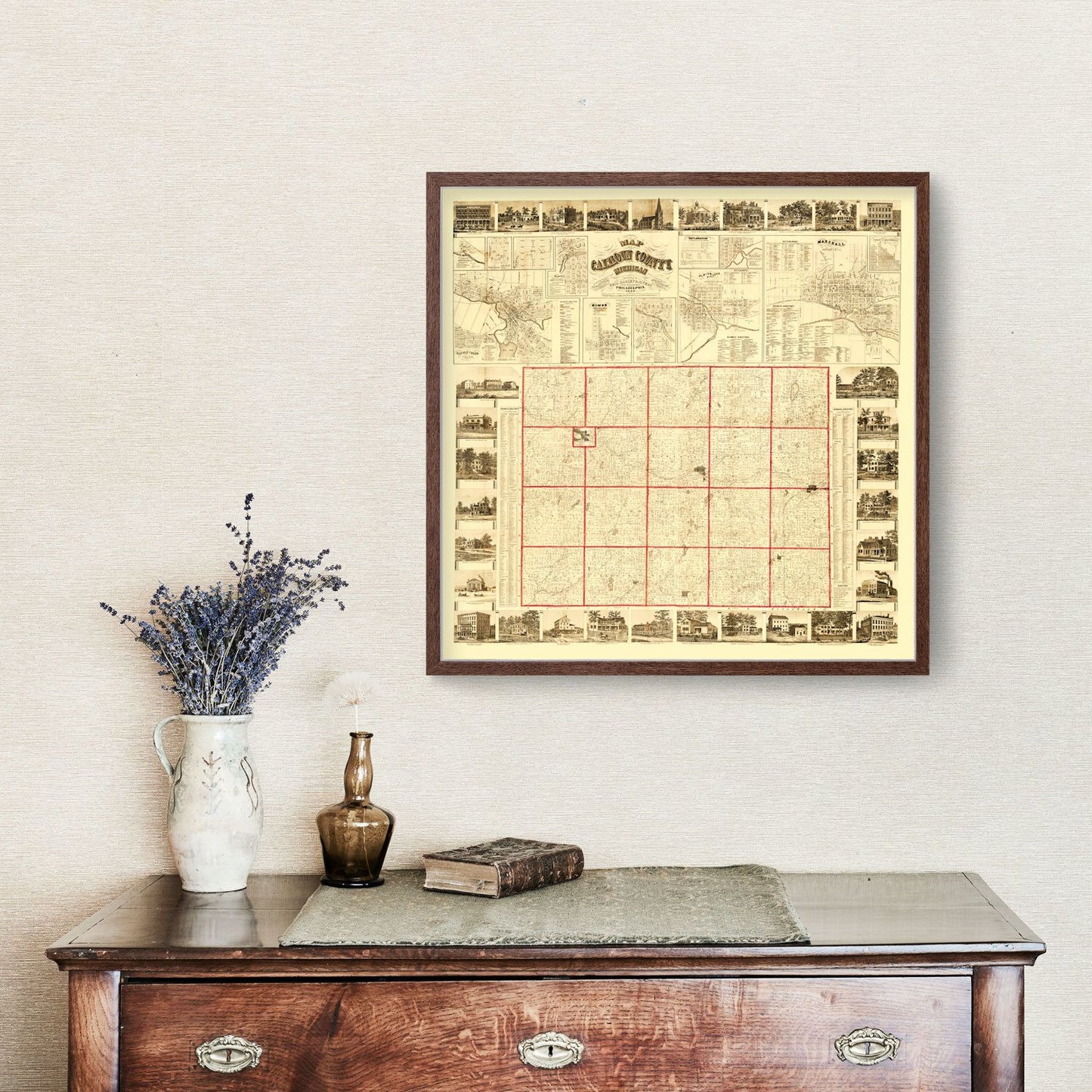 Vintage Map of Calhoun County, Michigan, 1858