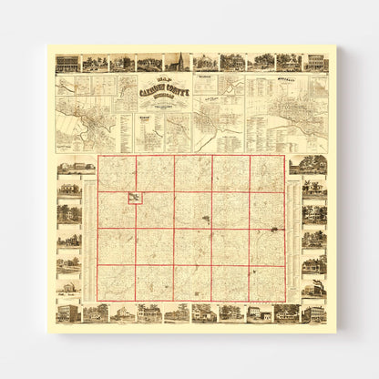 Vintage Map of Calhoun County, Michigan, 1858