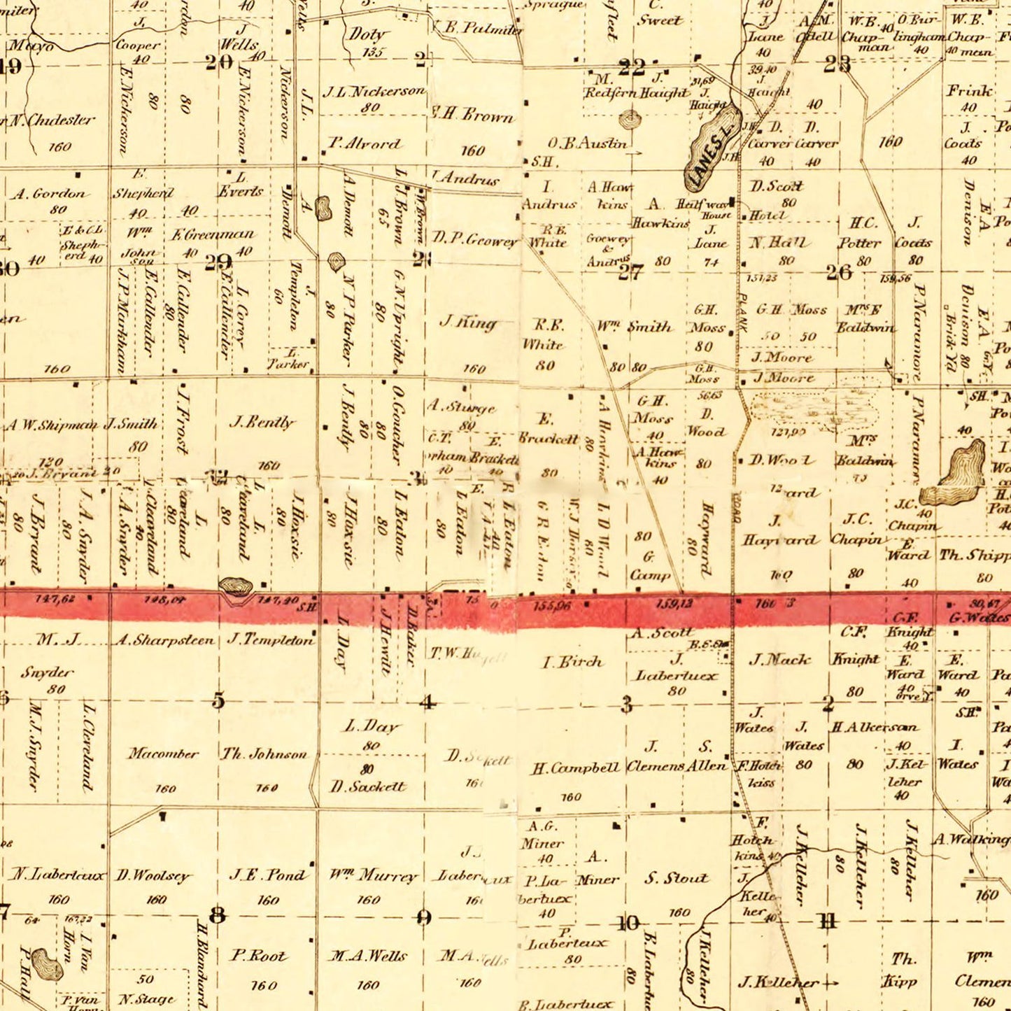 Vintage Map of Calhoun County, Michigan, 1858