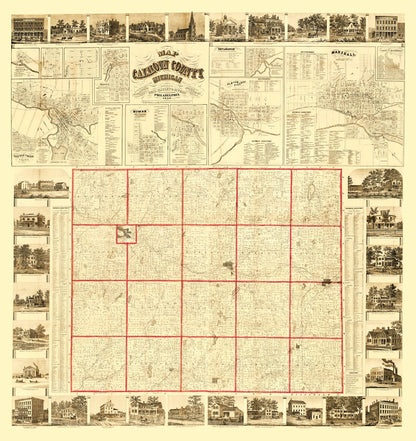 Vintage Map of Calhoun County, Michigan, 1858