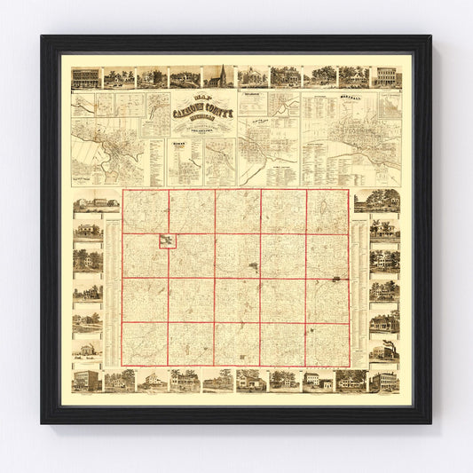 Vintage map of Calhoun County, Michigan, 1858, restored print