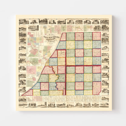 Vintage Map of Cass County, Michigan, 1860