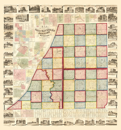 Vintage Map of Cass County, Michigan, 1860