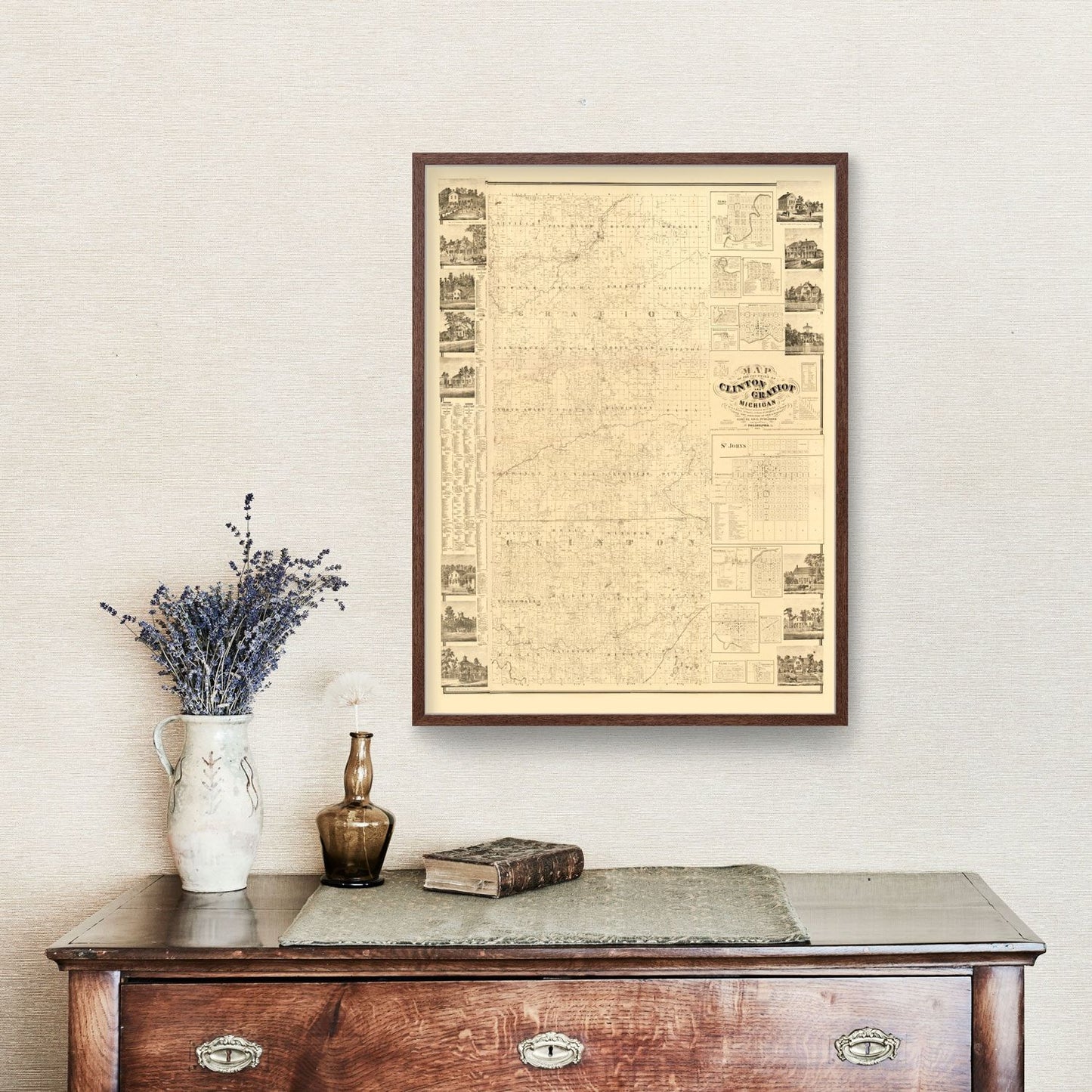 Vintage Map of Clinton County, Michigan, 1864