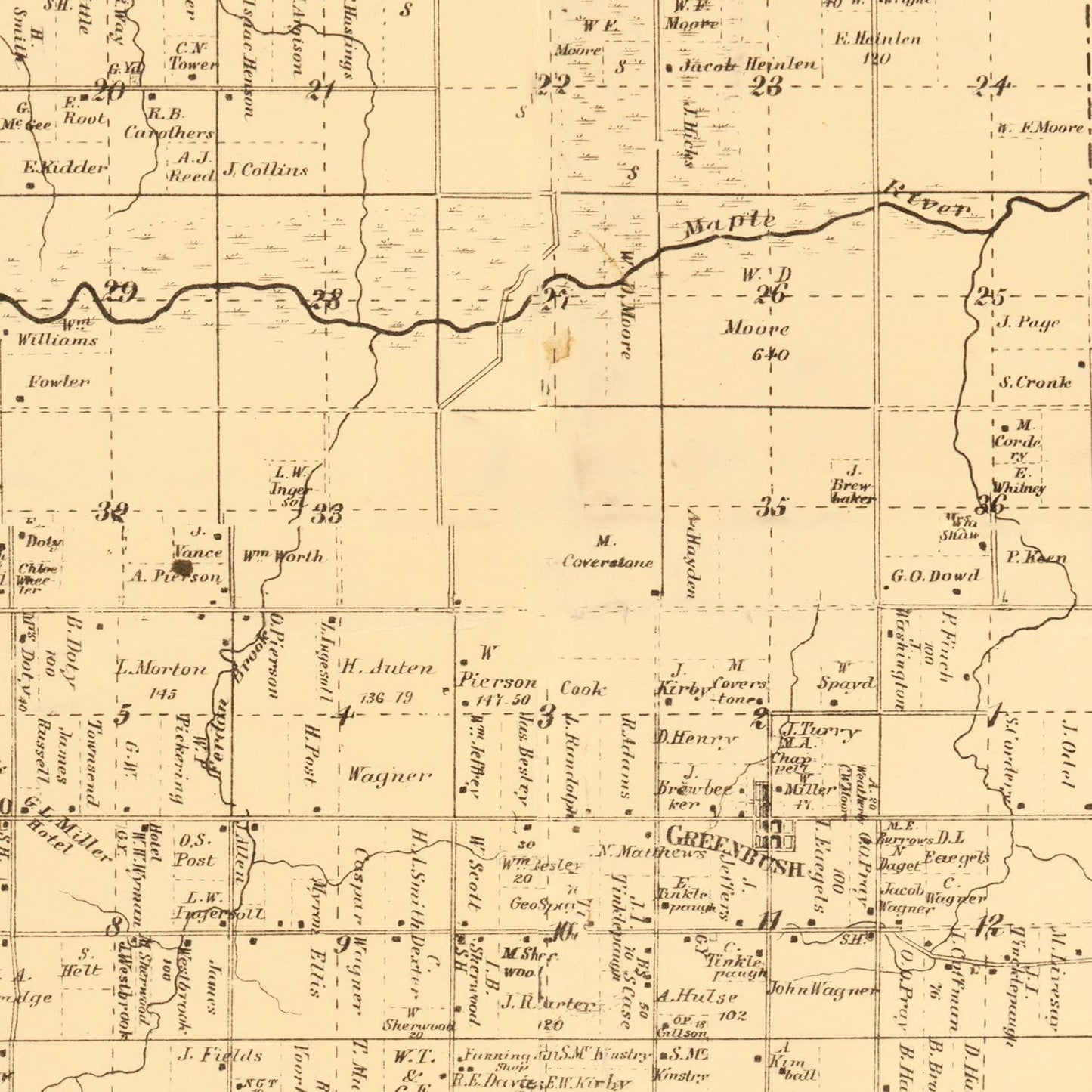 Vintage Map of Clinton County, Michigan, 1864