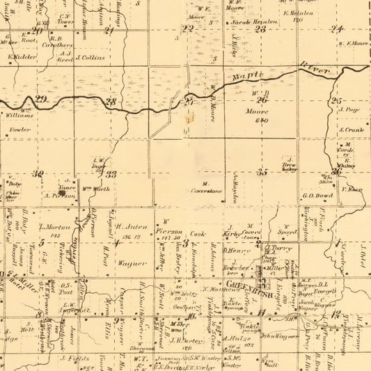 Vintage Map of Clinton County, Michigan, 1864