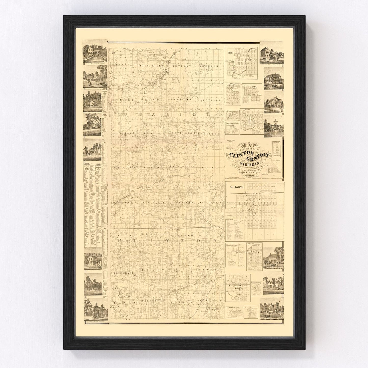 vintage map of Clinton County, Michigan, 1864
