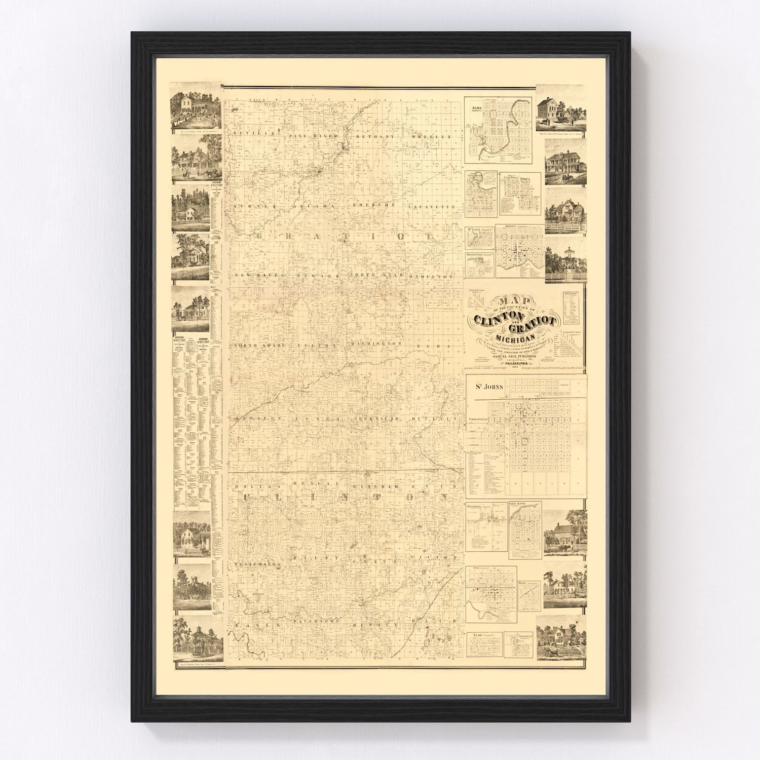 vintage map of Clinton County, Michigan, 1864