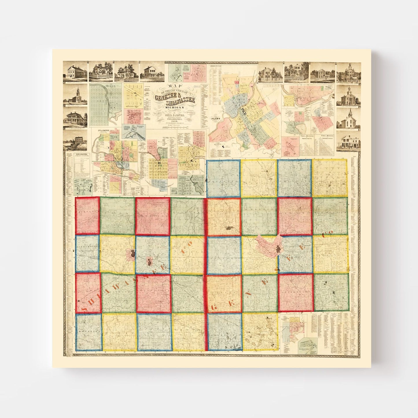 Vintage Map of Genesee County, Michigan, 1859