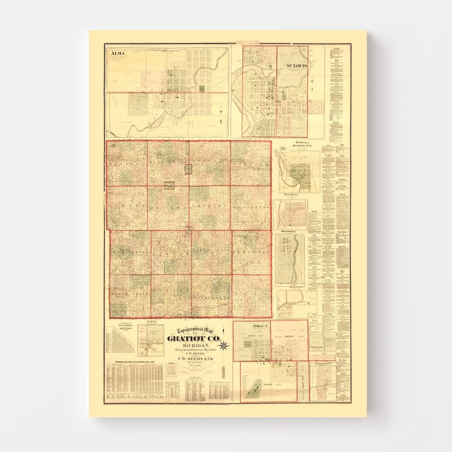 Vintage Map of Gratiot County, Michigan, 1876