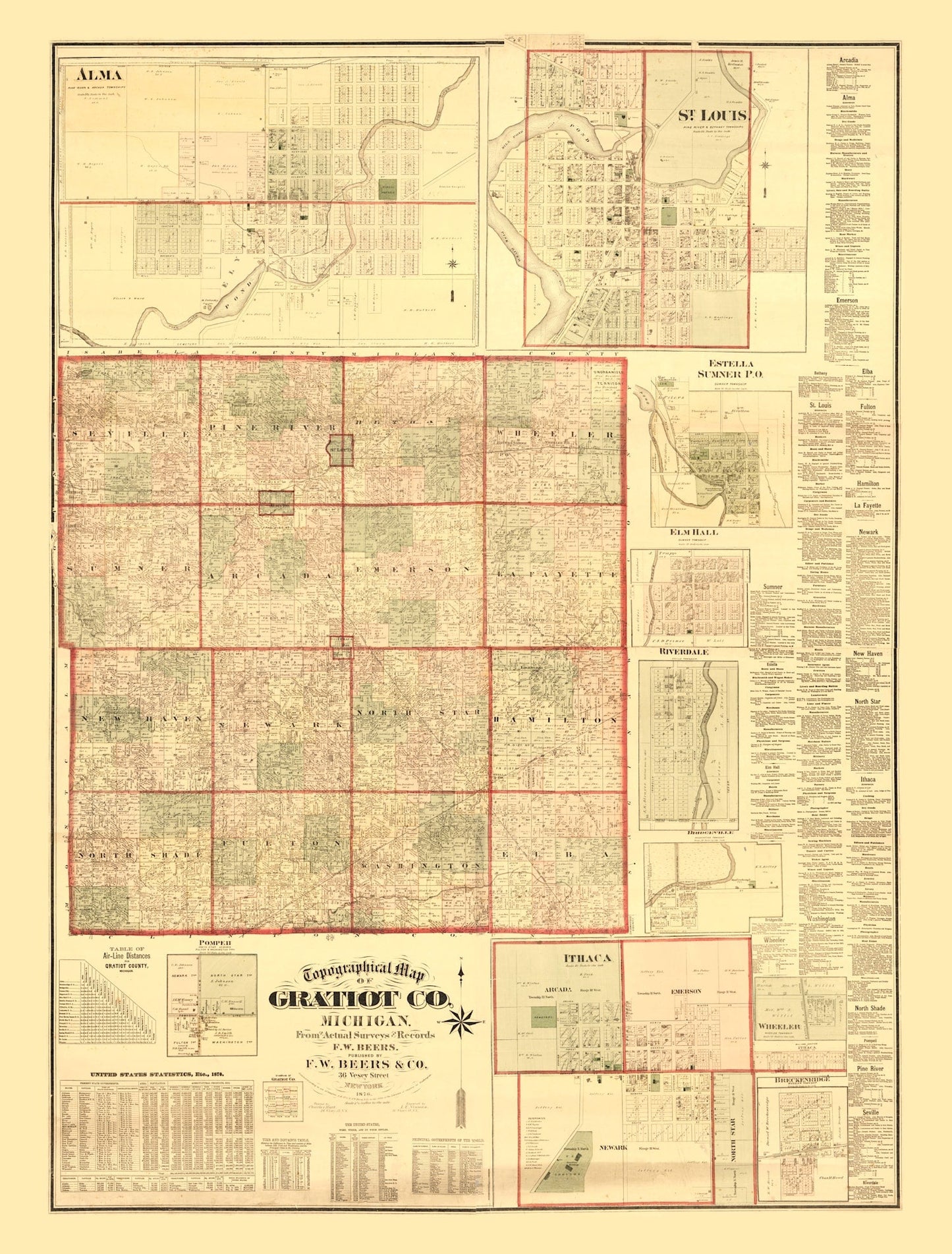 Vintage Map of Gratiot County, Michigan, 1876