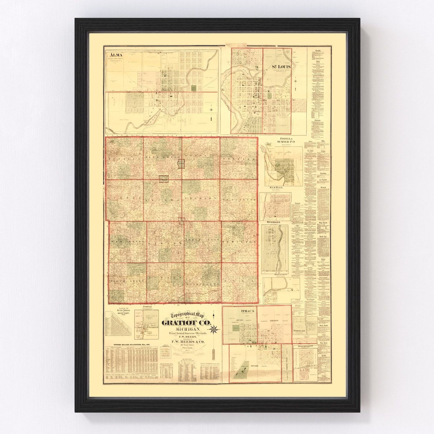 Vintage map of Gratiot County, Michigan, 1876
