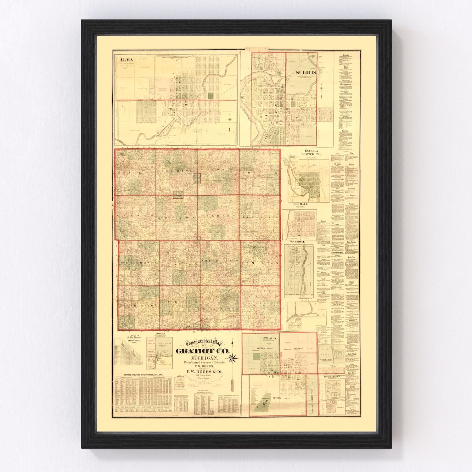 Vintage map of Gratiot County, Michigan, 1876