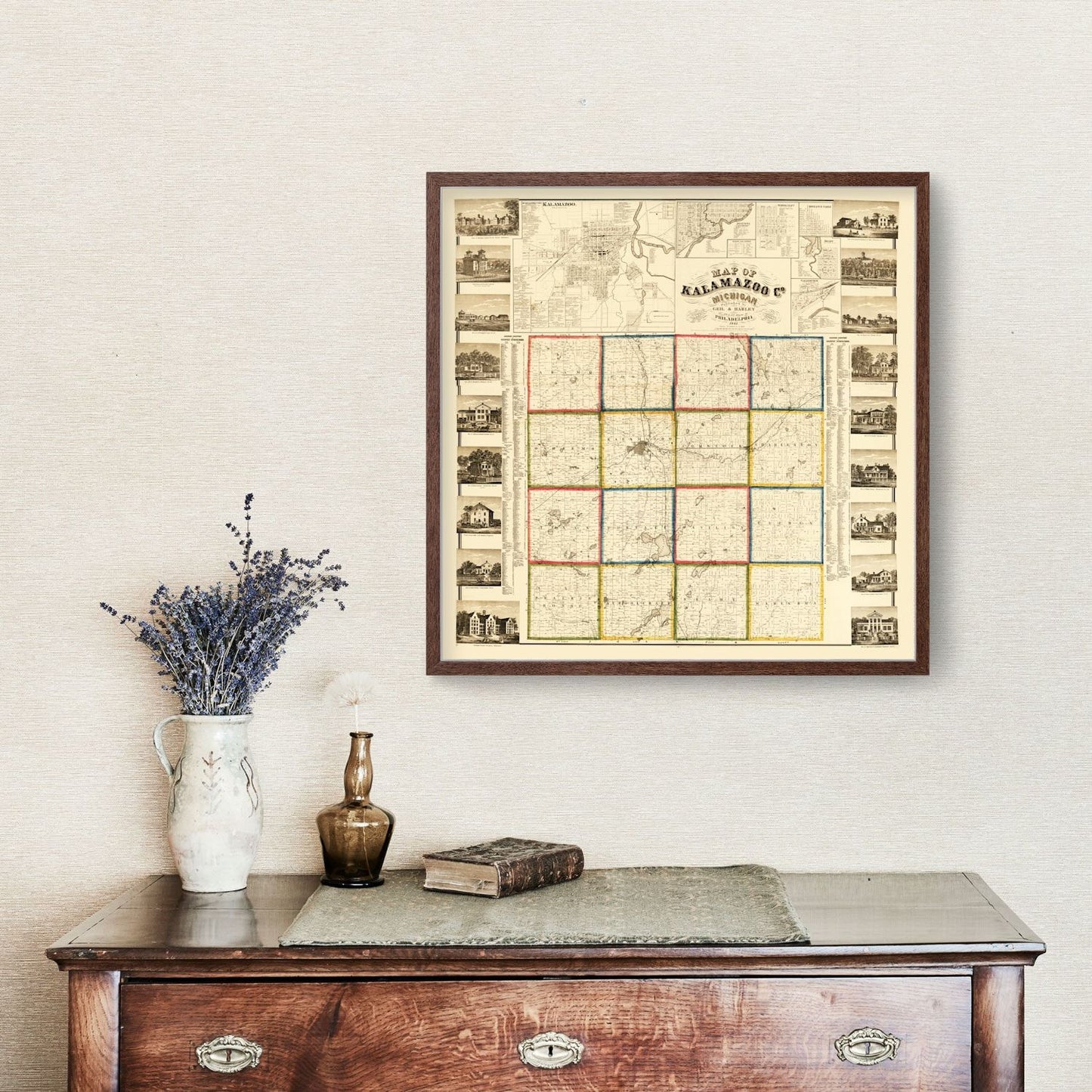 Vintage Map of Kalamazoo County, Michigan, 1861