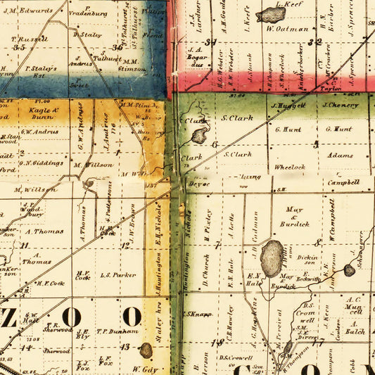 Vintage Map of Kalamazoo County, Michigan, 1861