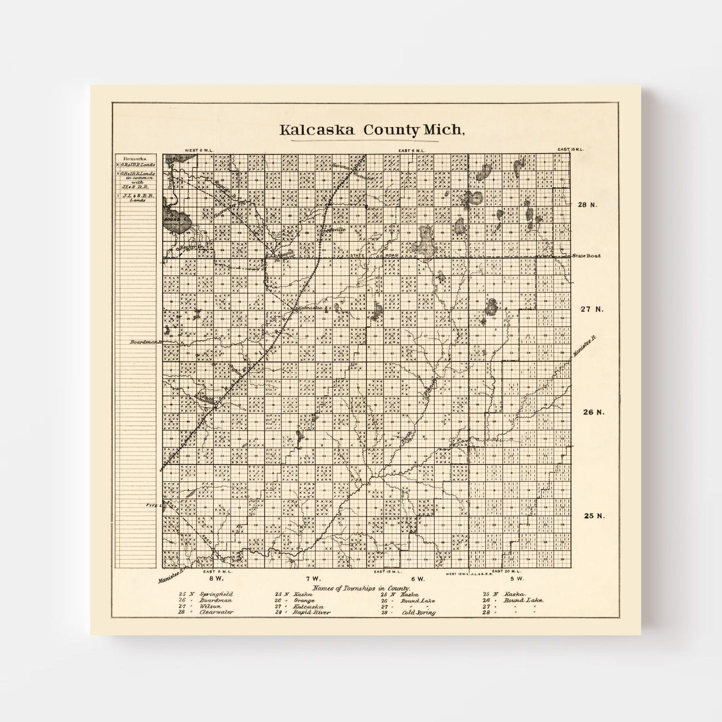 Vintage Map of Kalkaska County, Michigan, 1878