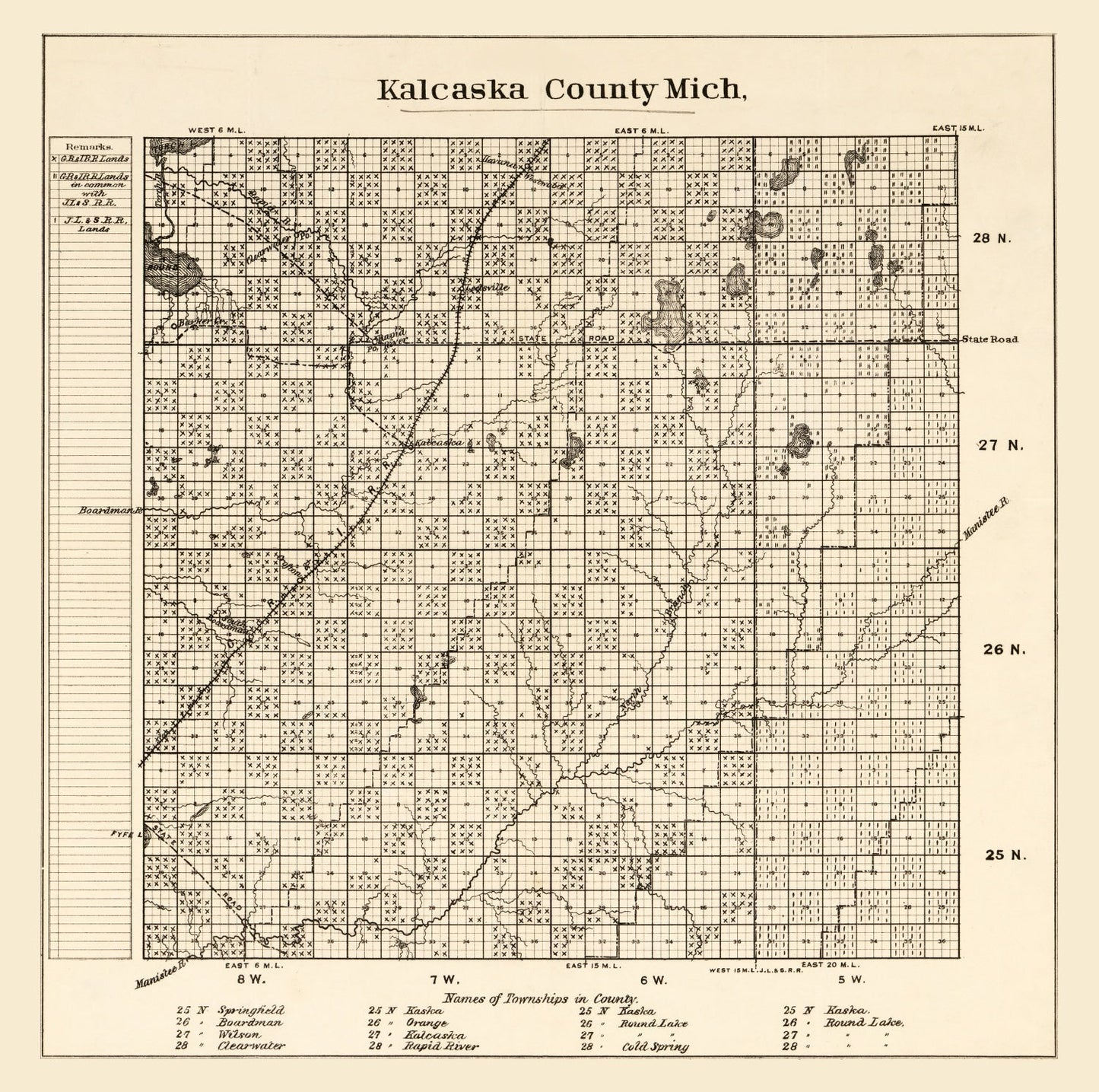 Vintage Map of Kalkaska County, Michigan, 1878
