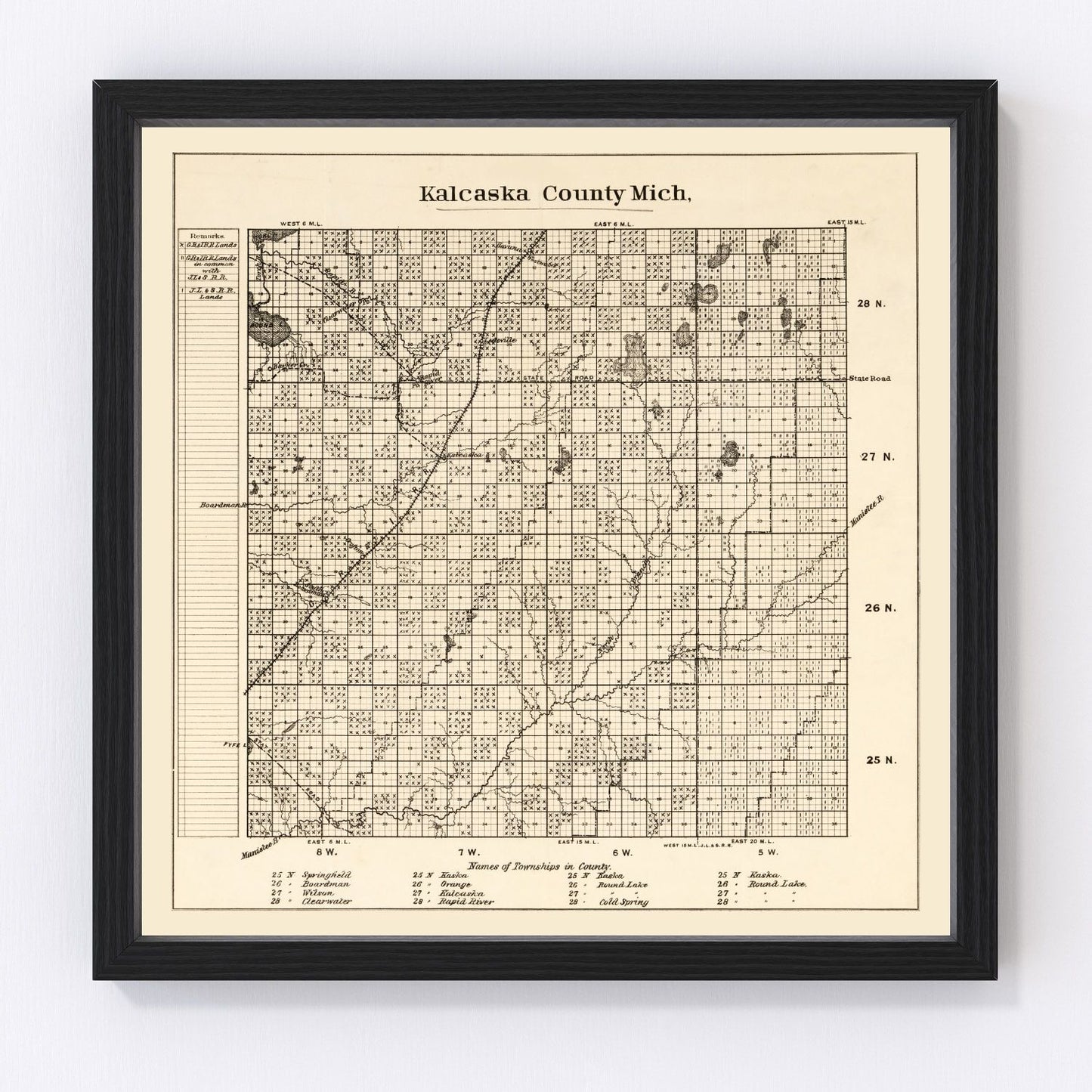 Vintage map of Kalkaska County, Michigan, 1878