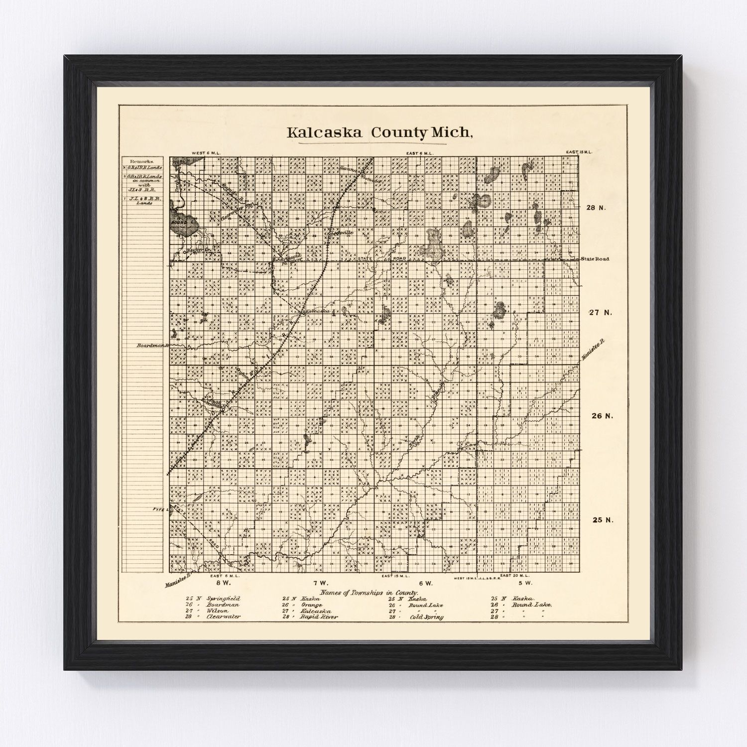 Vintage map of Kalkaska County, Michigan, 1878