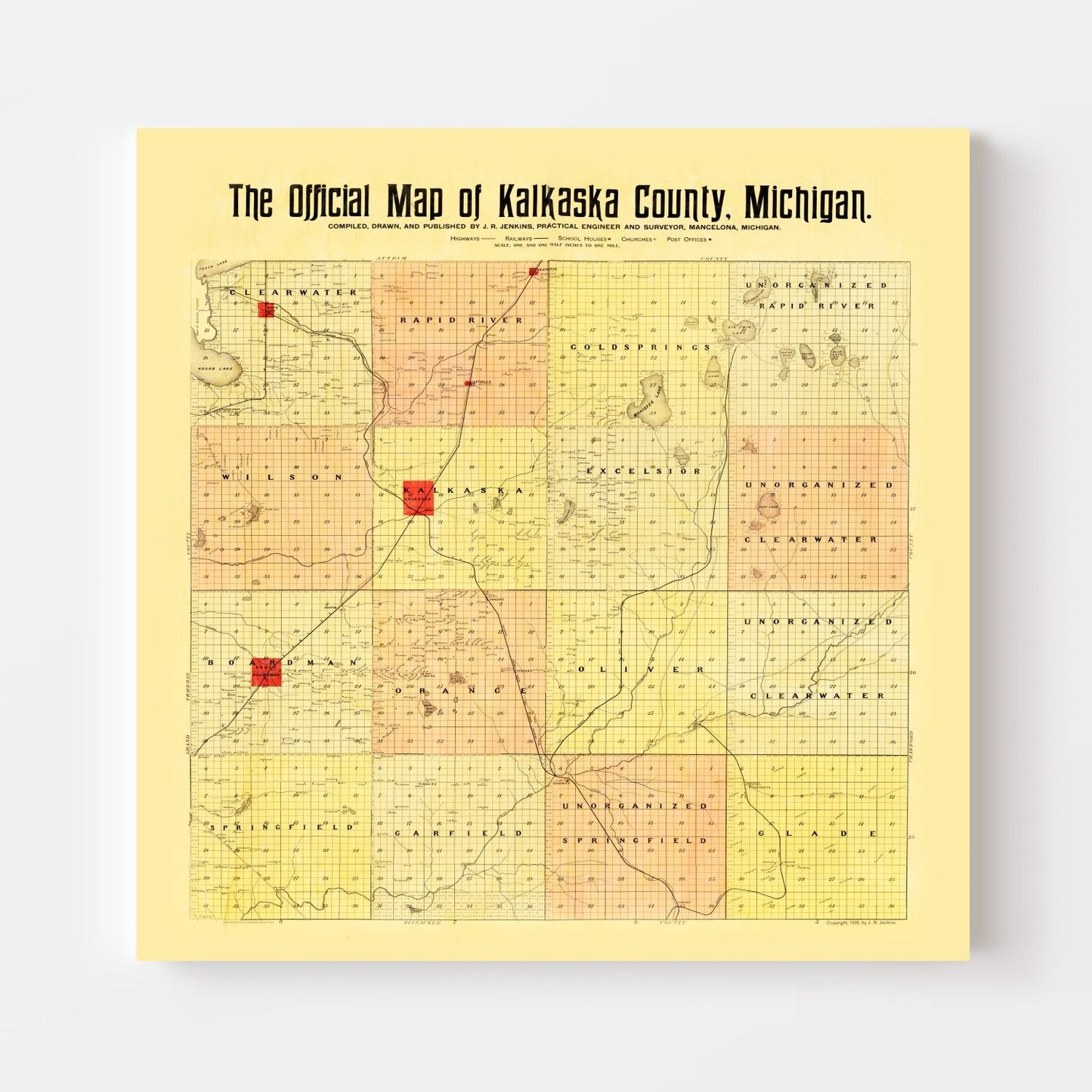 Vintage Map of Kalkaska County, Michigan, 1898