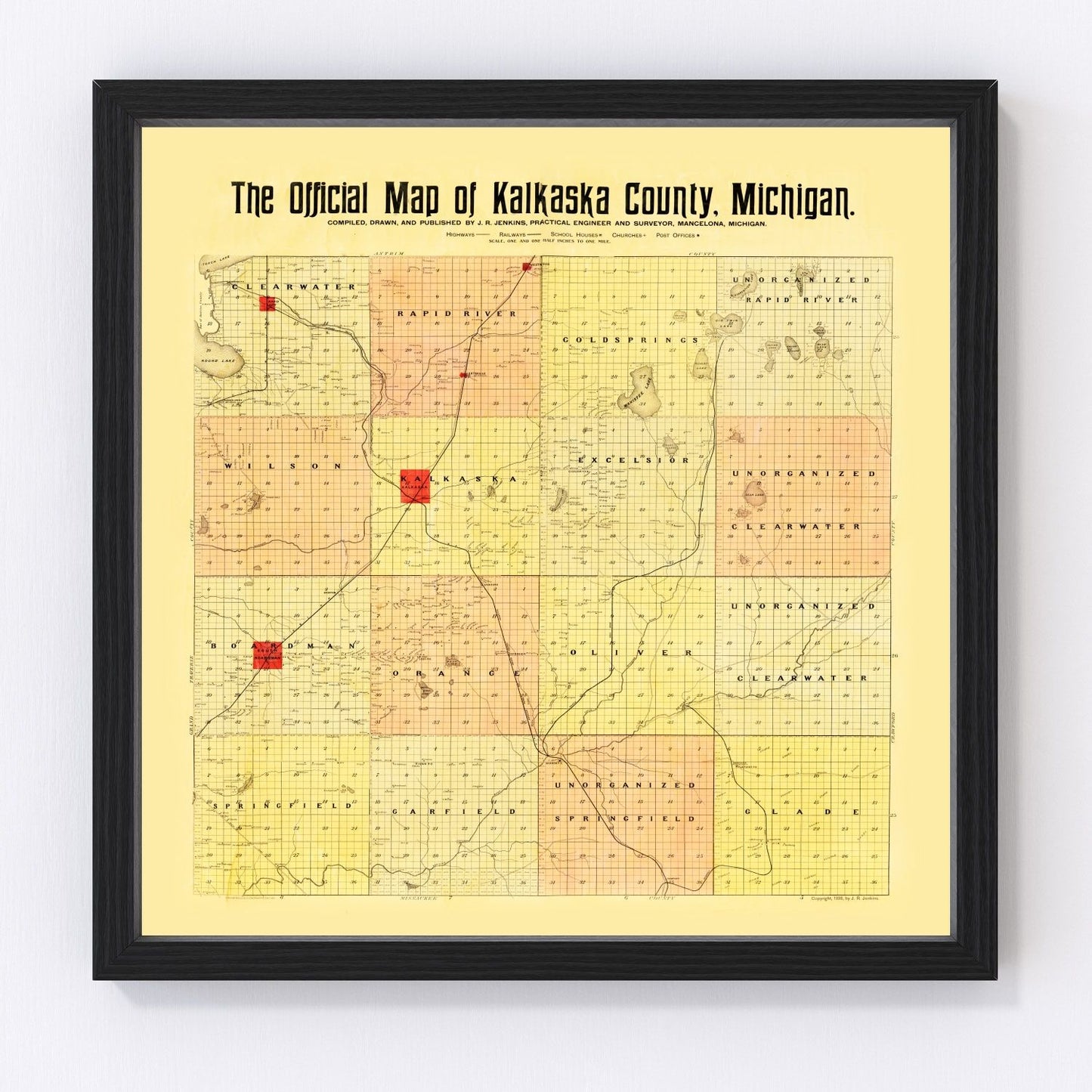 Vintage map of Kalkaska County, Michigan, 1898