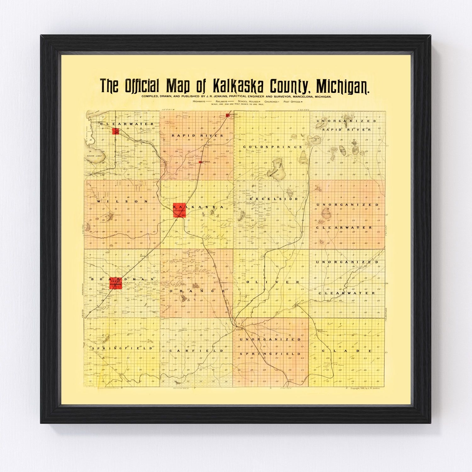 Vintage map of Kalkaska County, Michigan, 1898