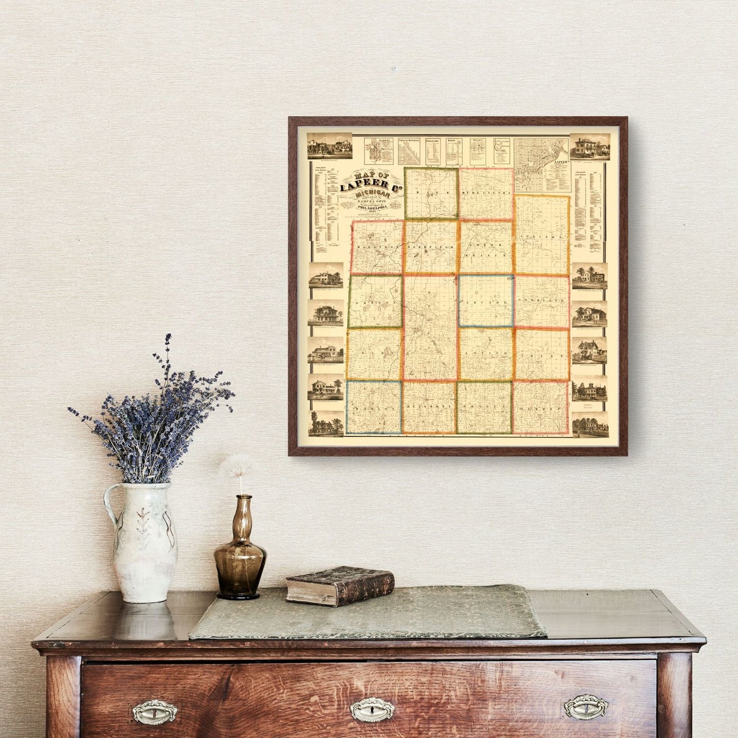 Vintage Map of Lapeer County, Michigan, 1863