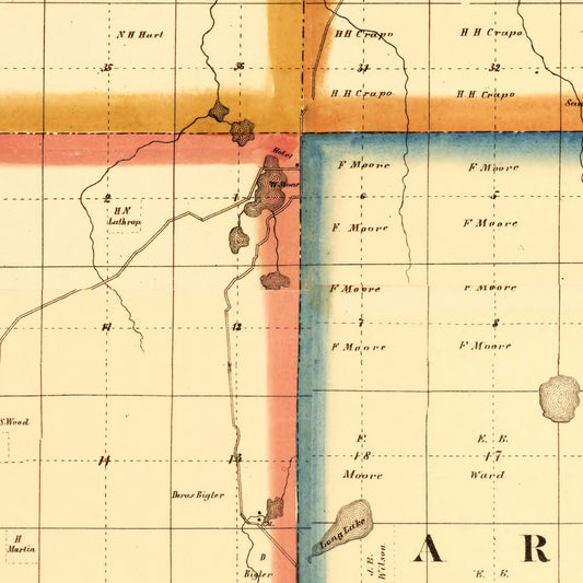 Vintage Map of Lapeer County, Michigan, 1863