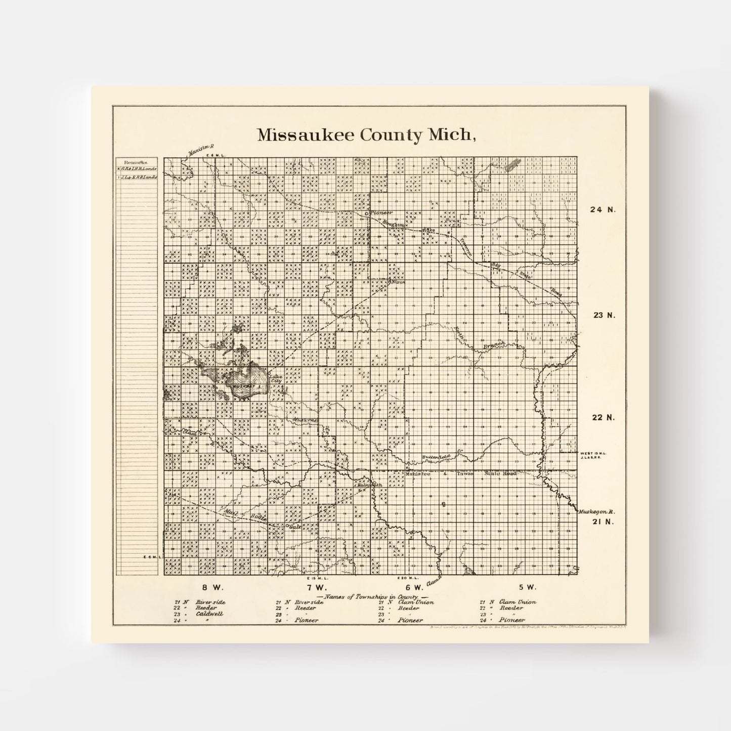 Vintage Map of Missaukee County, Michigan, 1878