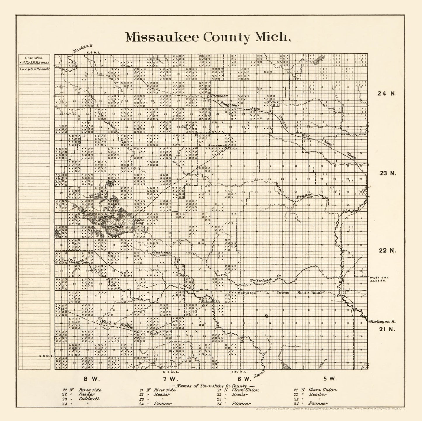 Vintage Map of Missaukee County, Michigan, 1878