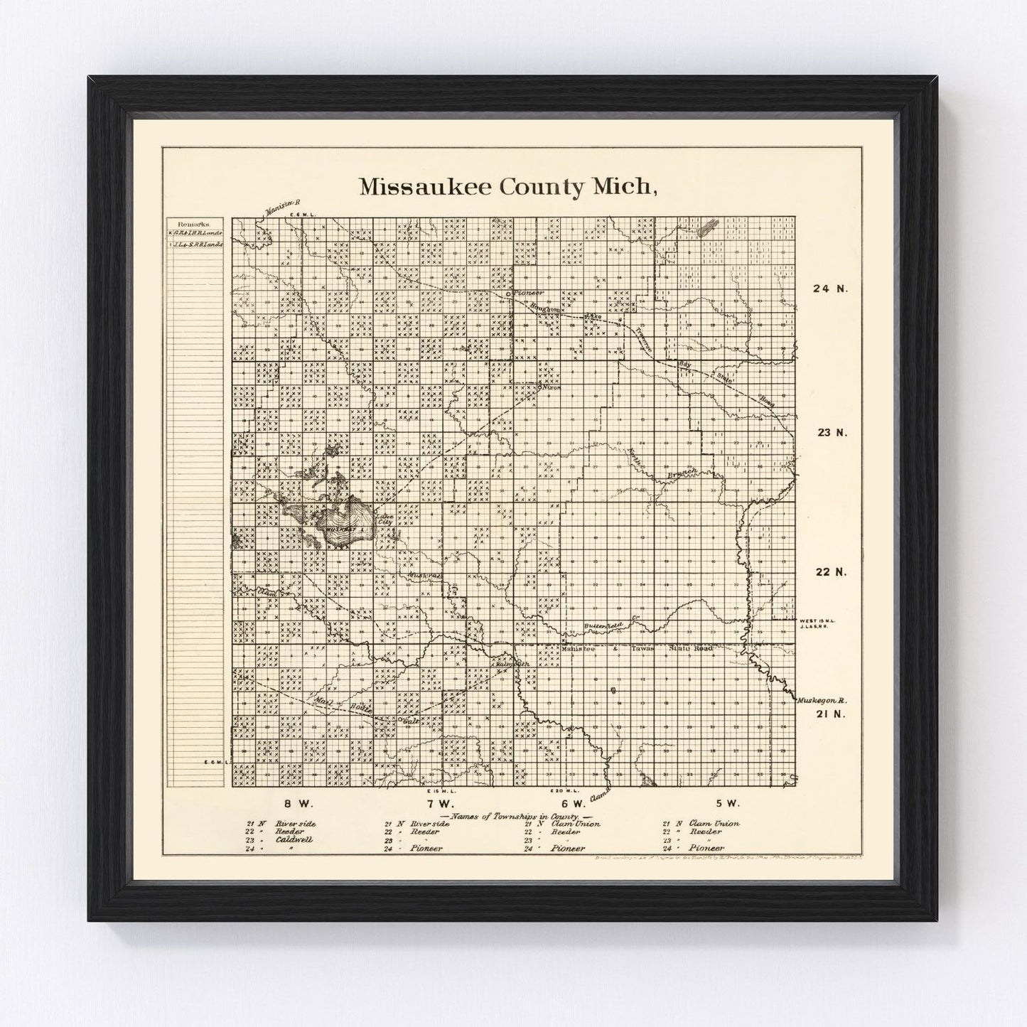 vintage map of Missaukee County, Michigan, 1878