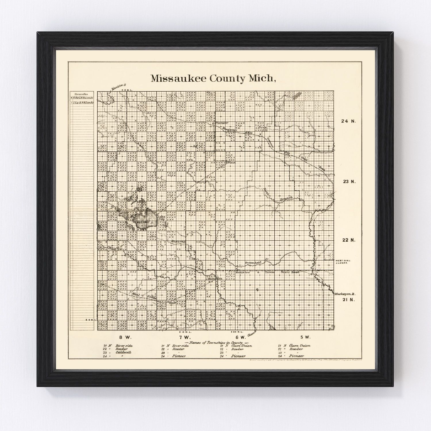 vintage map of Missaukee County, Michigan, 1878
